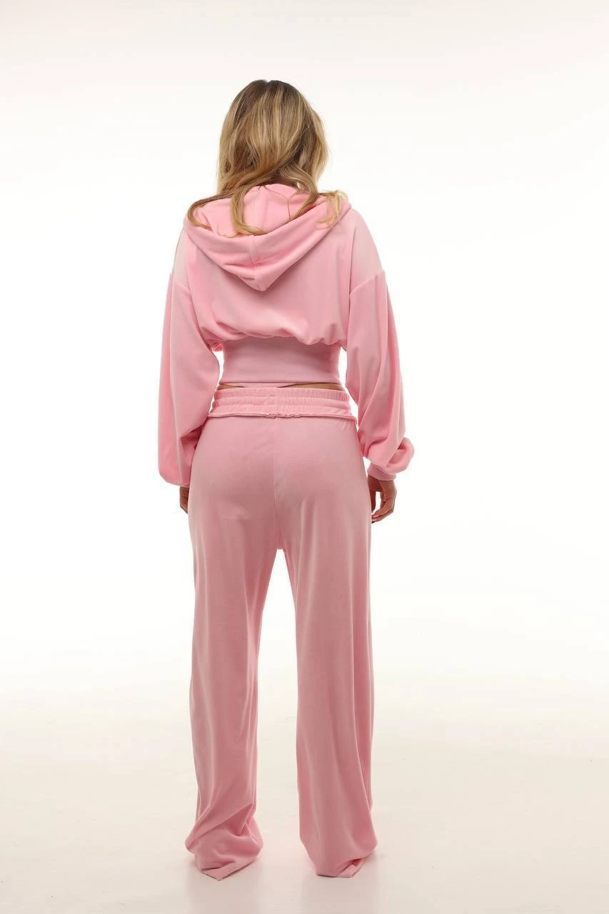 Kadife Kumaş 3lü Eşofman Takımı Pembe