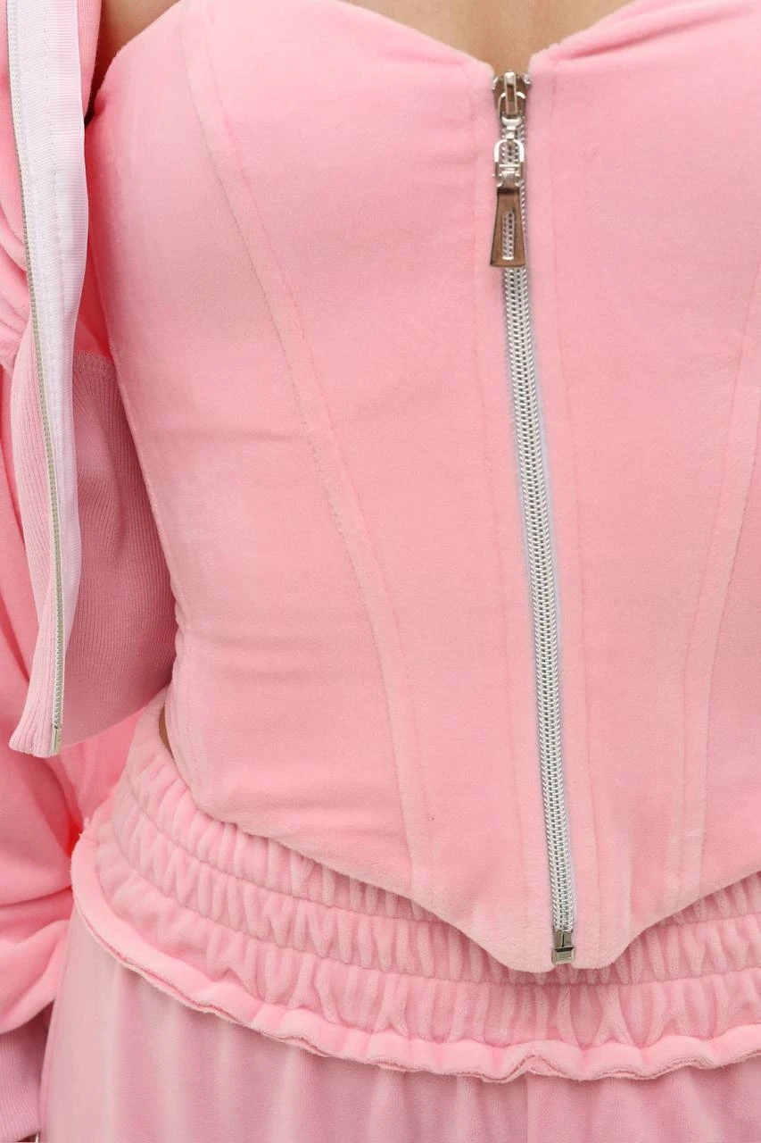 Kadife Kumaş 3lü Eşofman Takımı Pembe