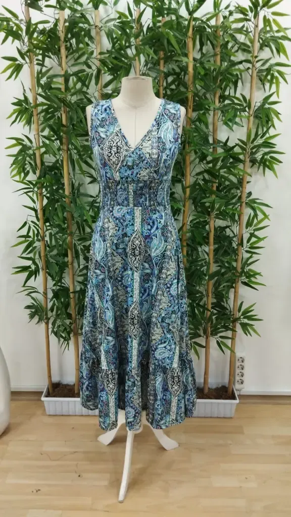 Kadın Beli Gipeli Etnik Desen Sıfır Kol Süprem Elbise, 31184