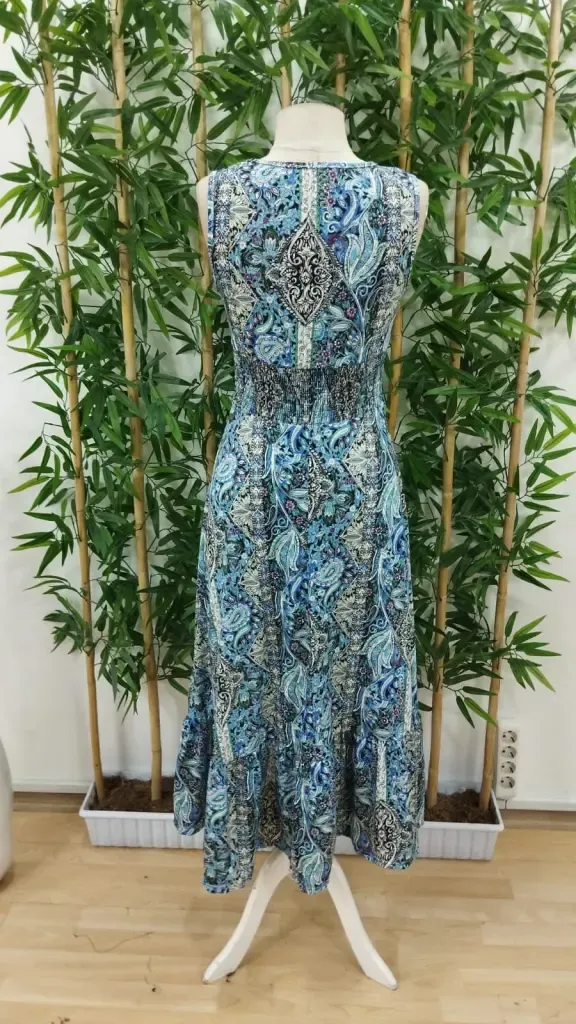 Kadın Beli Gipeli Etnik Desen Sıfır Kol Süprem Elbise, 31184