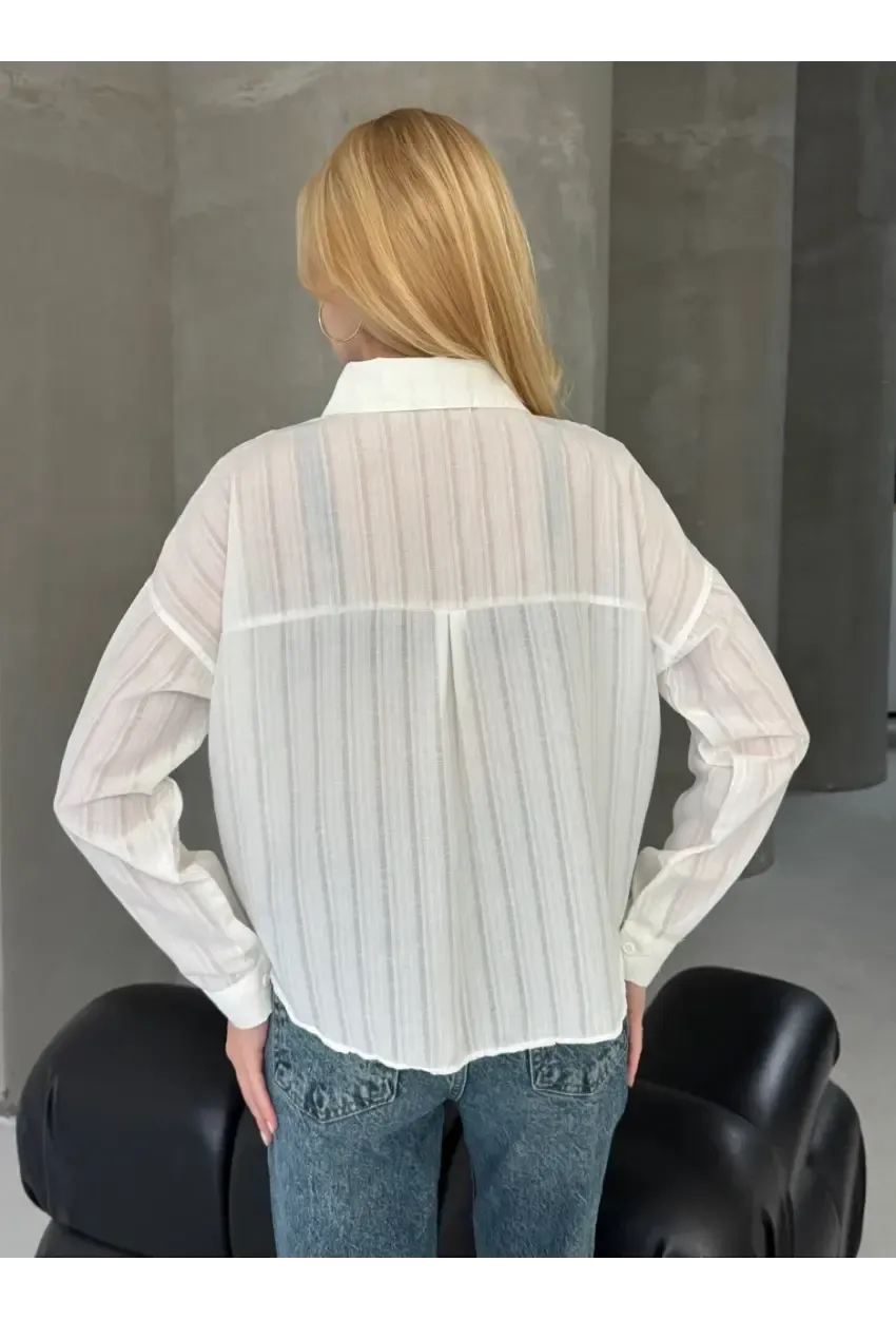 Kadın Beyaz Çizgili Salaş Gömlek