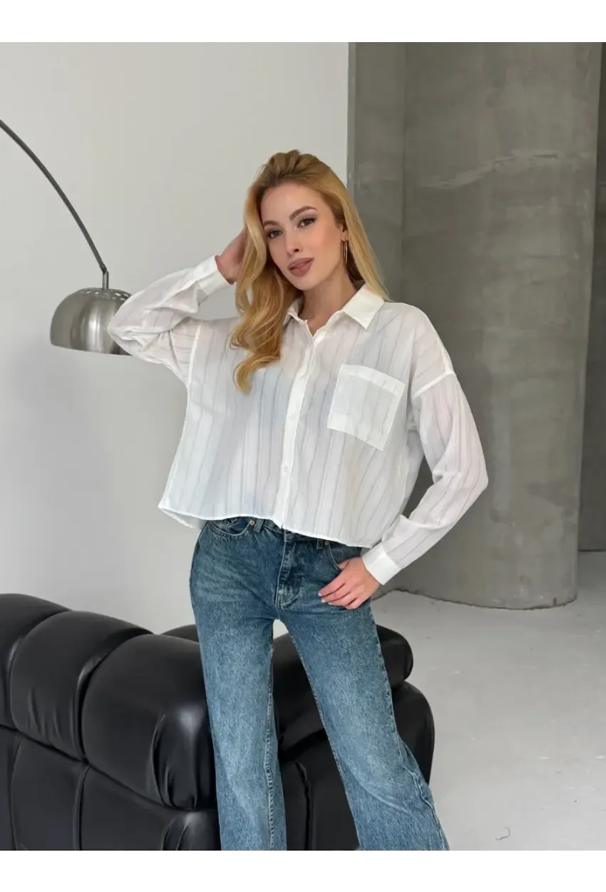 Kadın Beyaz Çizgili Salaş Gömlek