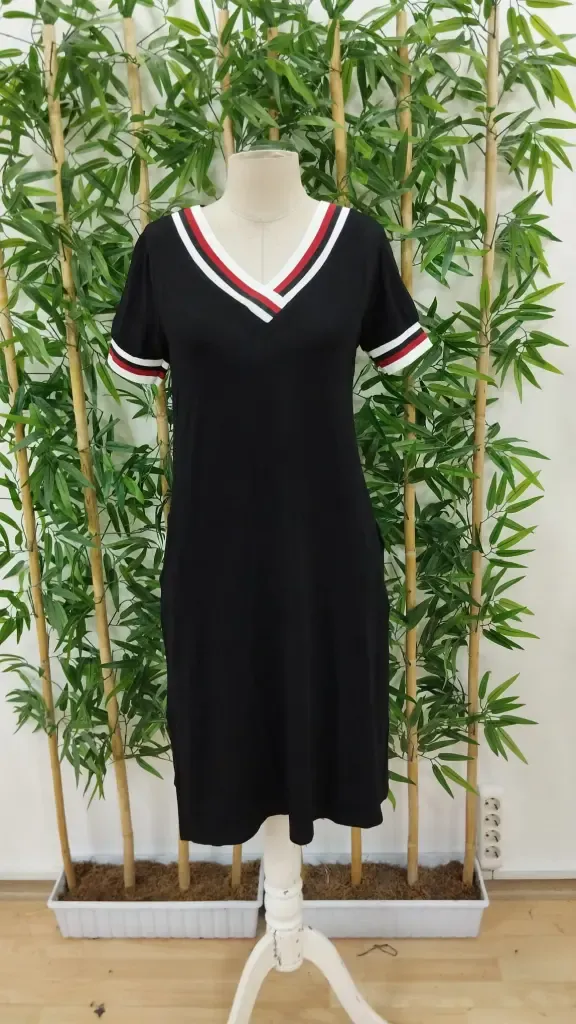 Kadın Kısa Kollu V Yaka Ribana Detay Midiboy Viskon Elbise, 24397