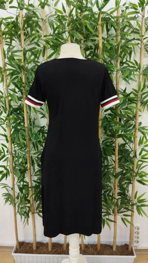 Kadın Kısa Kollu V Yaka Ribana Detay Midiboy Viskon Elbise, 24397