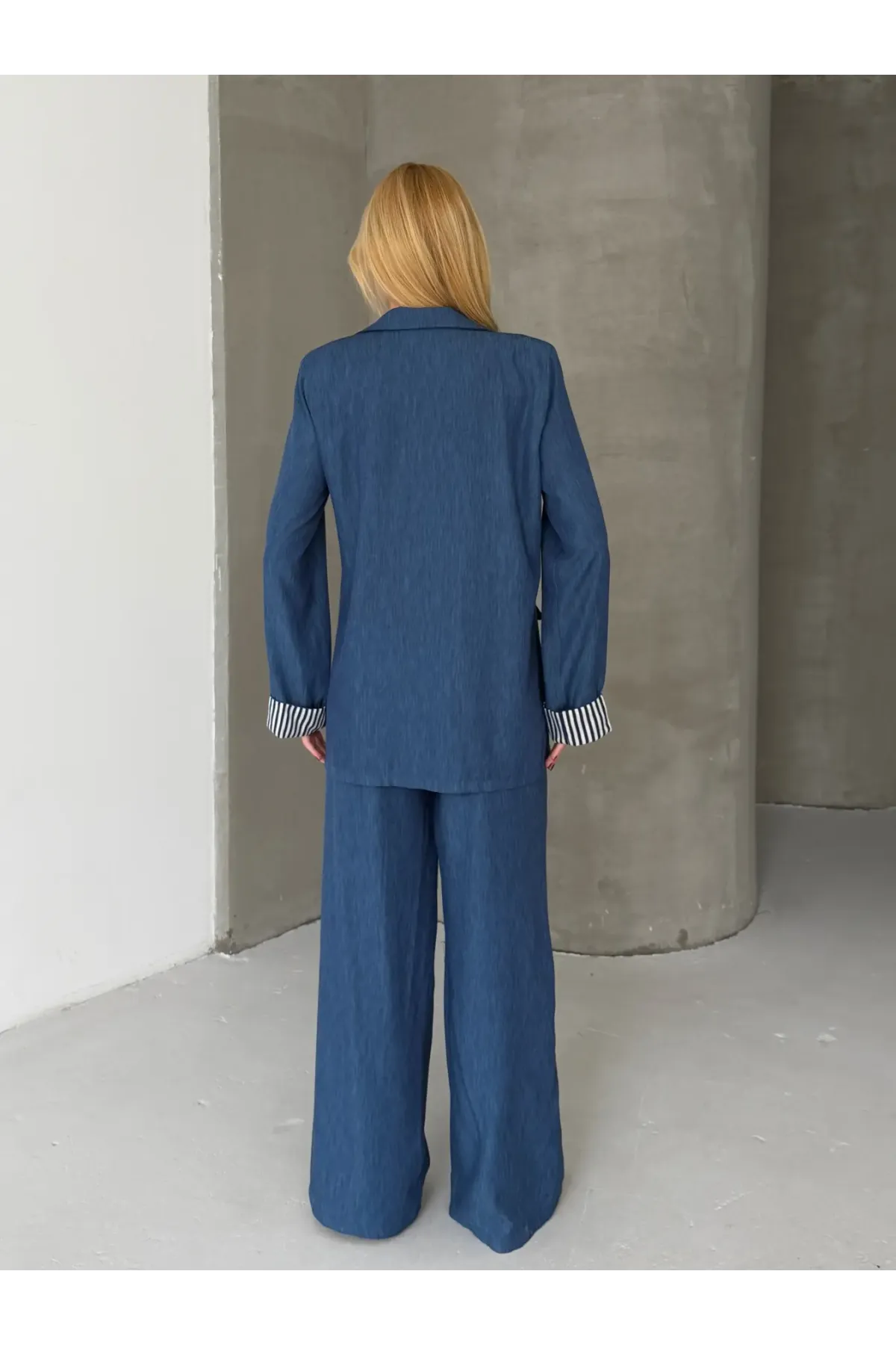 Kadın Tensel Kumaş Blazer Ceket Pantolon Takım