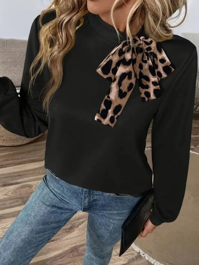 Uzun Kollu Yakadan Bağlamalı Viskon Iki Iplik Bluz