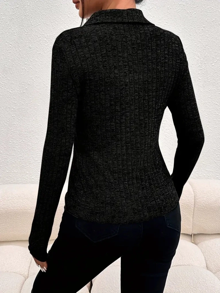 Uzun Kollu Yakalı Önden Düğmeli Triko Ceket