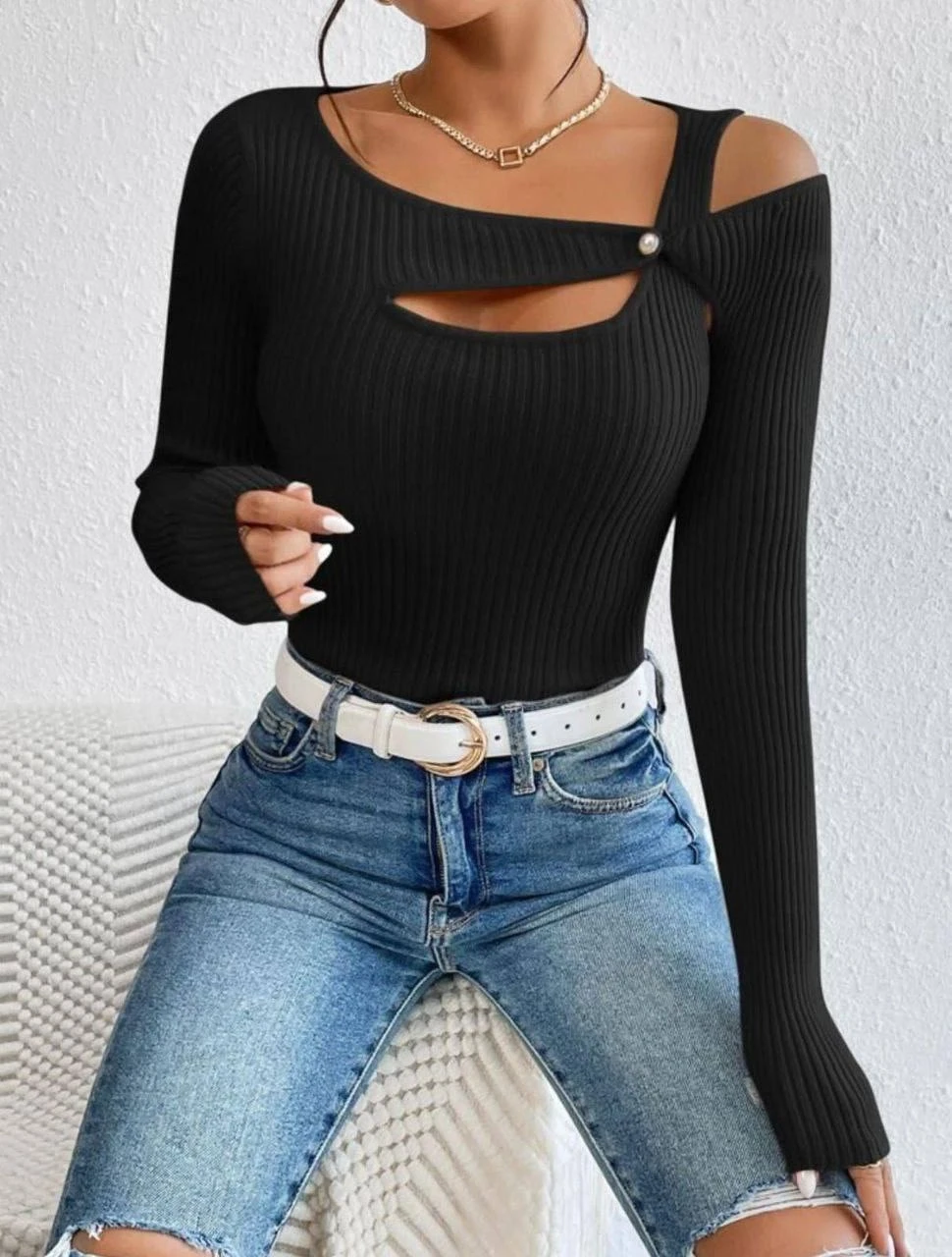 Kaşkorse Kumaş Düğme Aksesuarlı Bluz