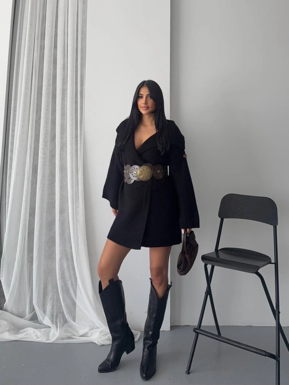 Kol Detay Triko Hırka Siyah