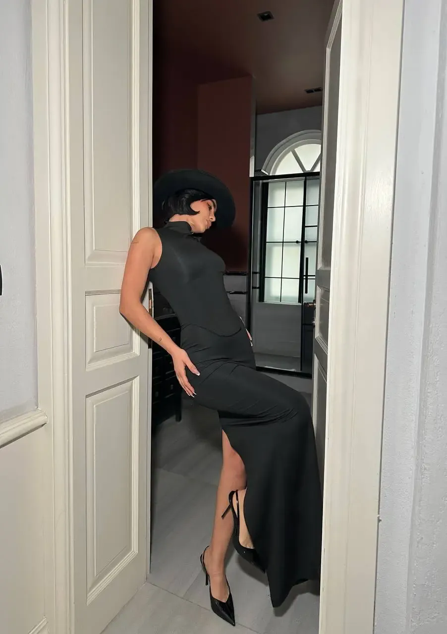 Korseli Balenli Maxi Boy Elbise Siyah