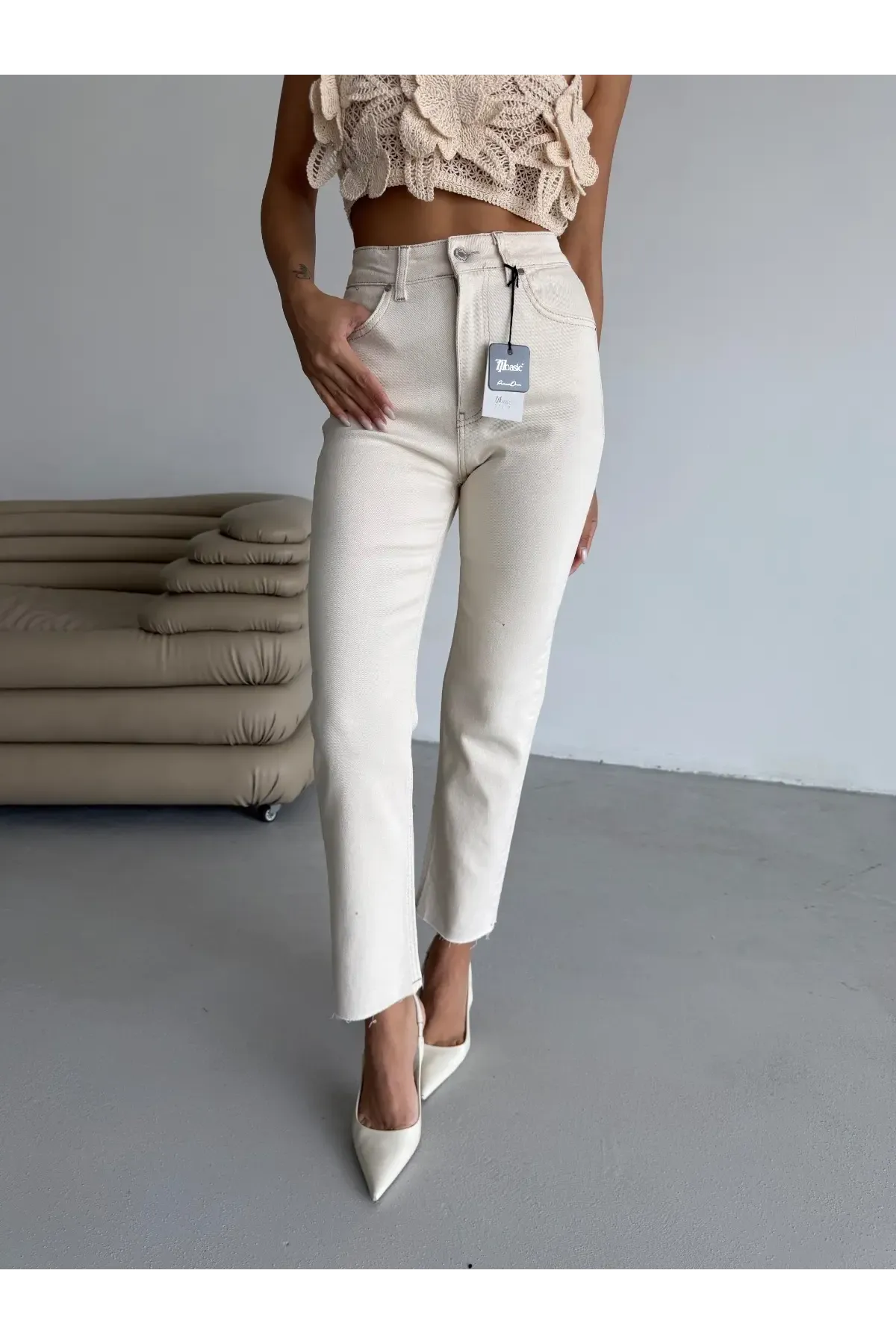 Likralı Boyfit Beyaz Jean