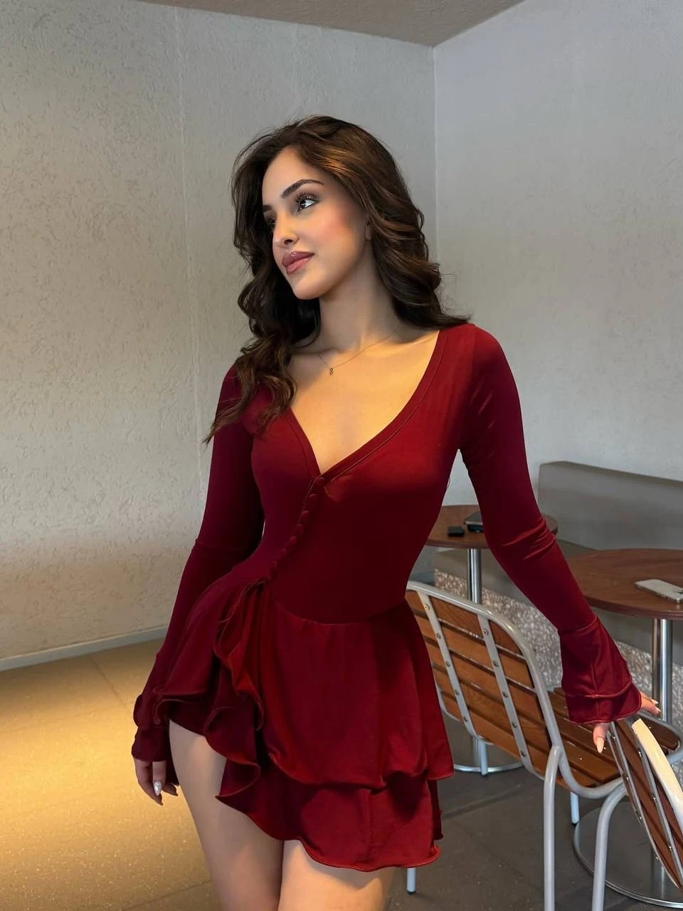 Likralı Modal Kumaş Şortlu Mini Elbise Bordo