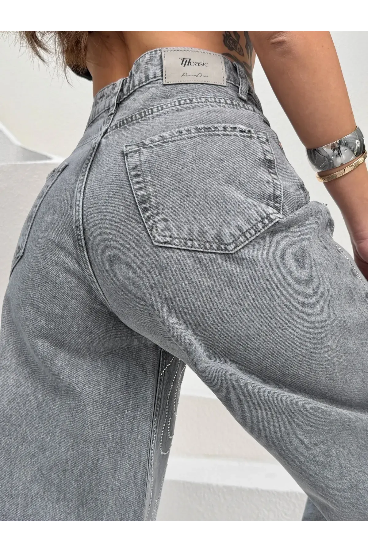 Likrasız Baggy Jeans Gri