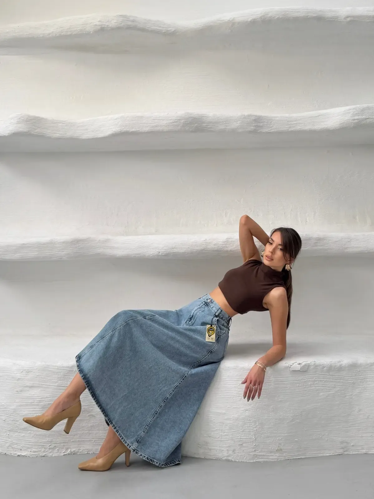 Likrasız Denim Çan Etek