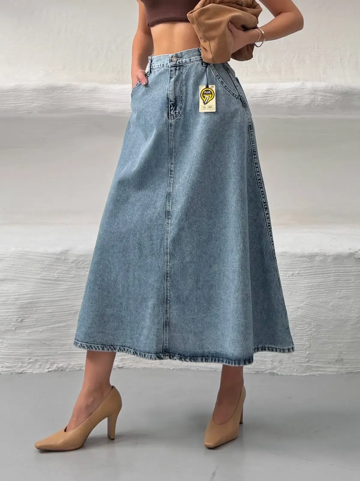 Likrasız Denim Çan Etek