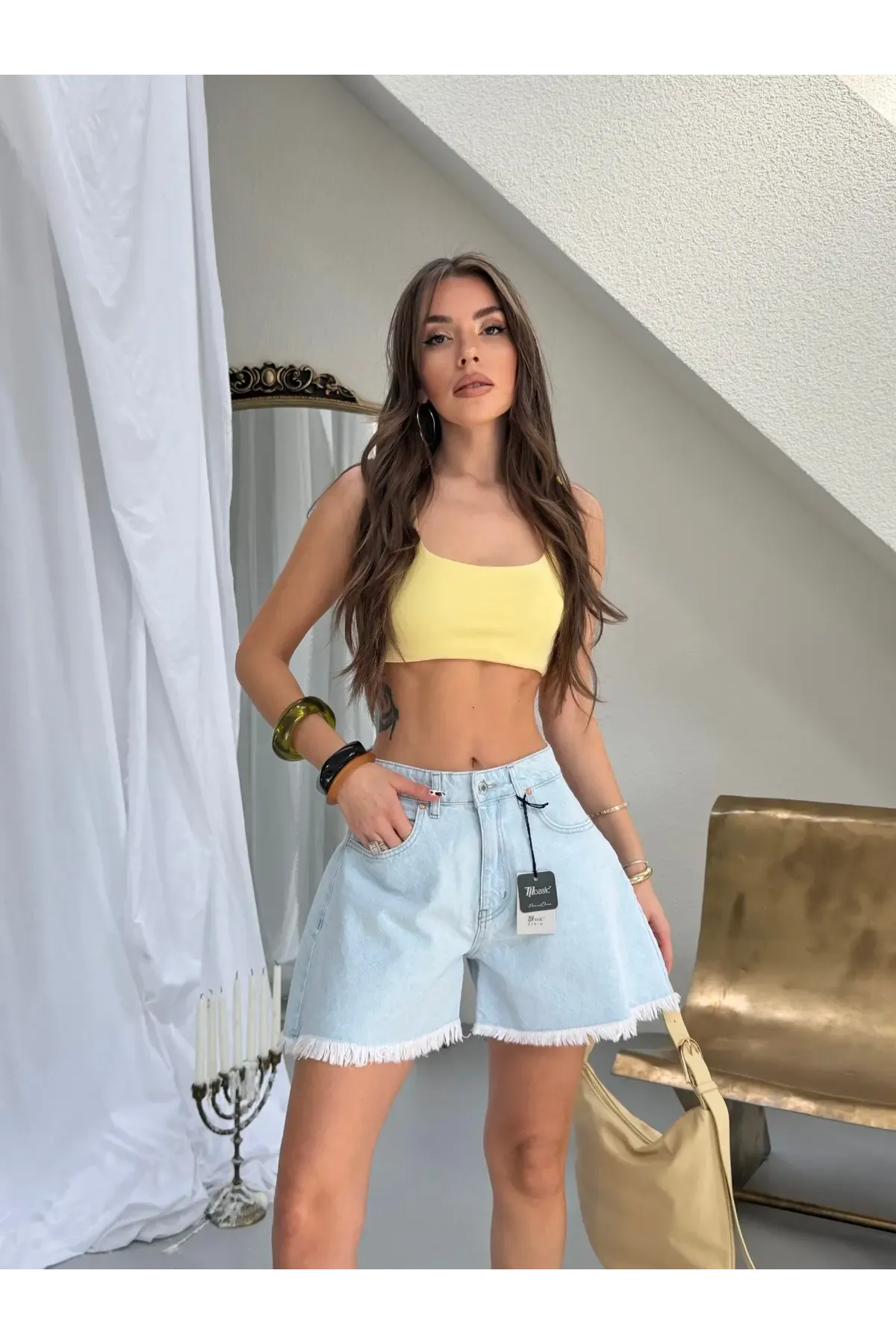 Likrasız Jean Şort