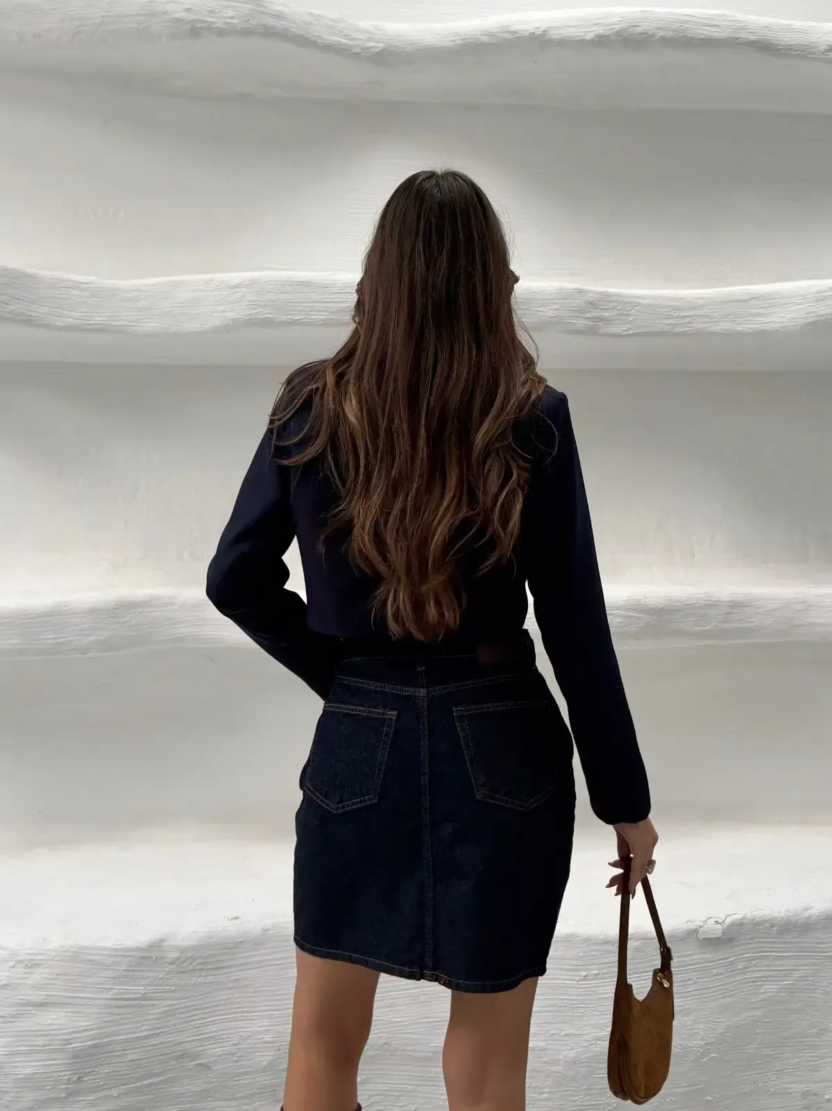 Likrasız Mini Jean Etek Lacivert