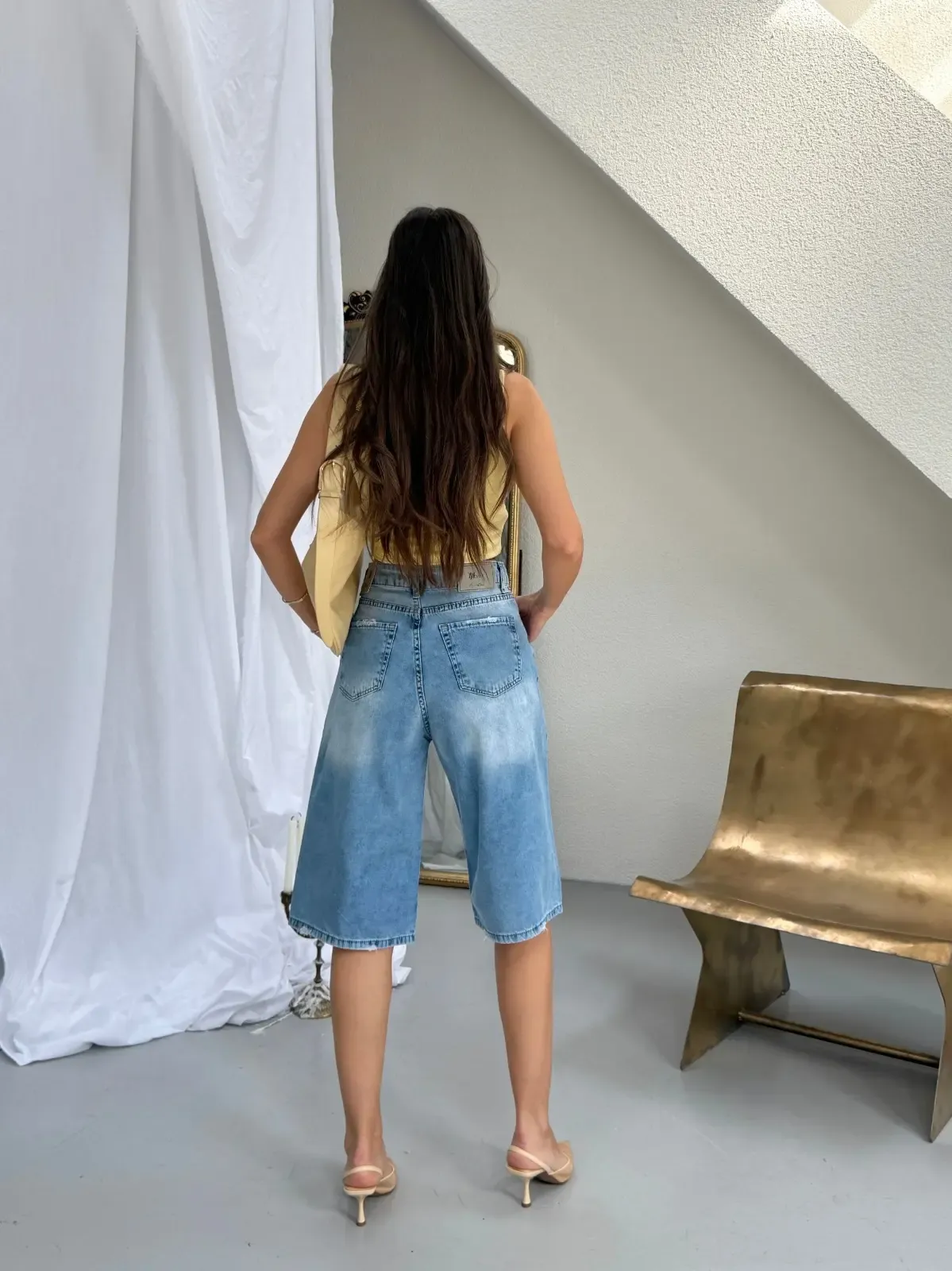 Likrasız Tensel Jeans Bermuda Şort