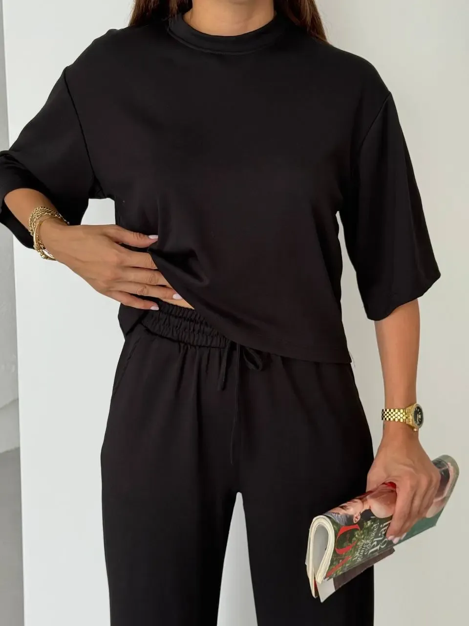 Modal Kumaş Alt Üst Kısa Kol Basic Takım Siyah