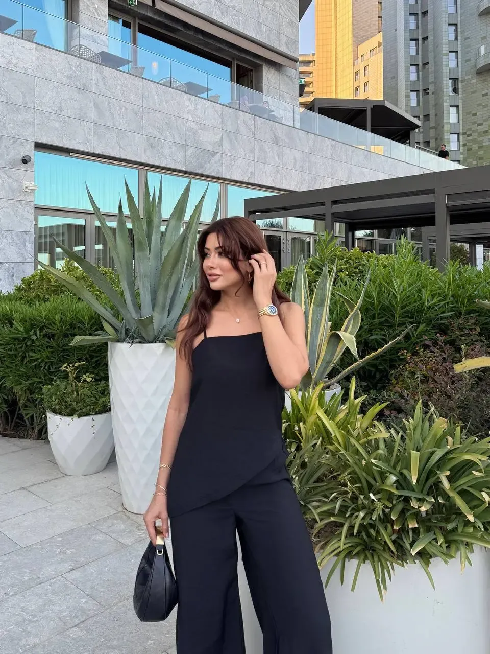 Modal Kumaş Asimetreik Kesim Alt Üst Takım Siyah