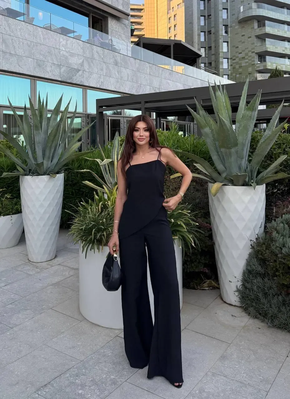 Modal Kumaş Asimetreik Kesim Alt Üst Takım Siyah