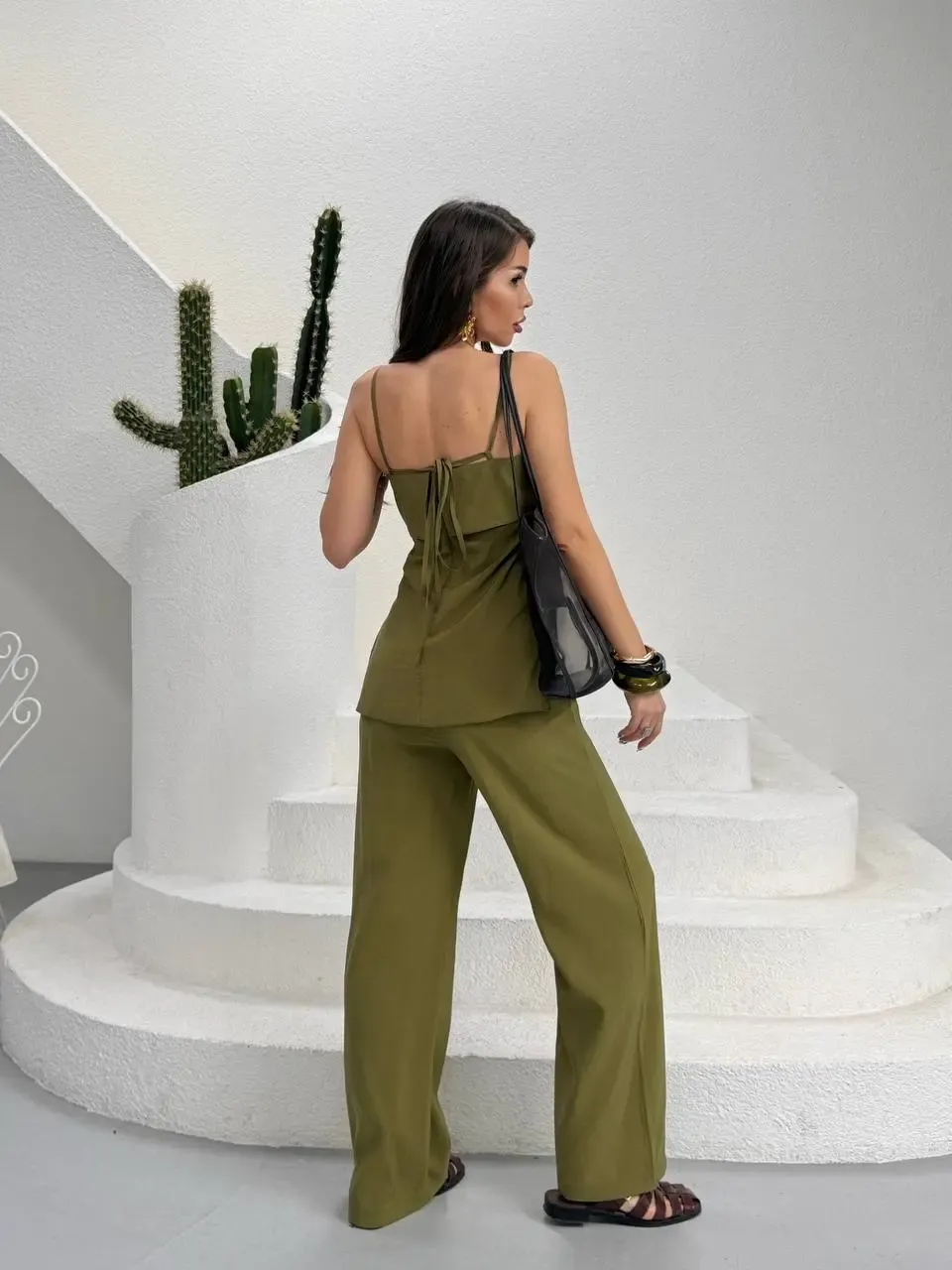 Modal Kumaş Askılı Bluz Alt Üst Takım Haki