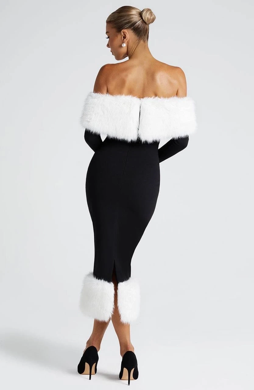 Modal Kumaş Kürk Detaylı Maxi Elbise