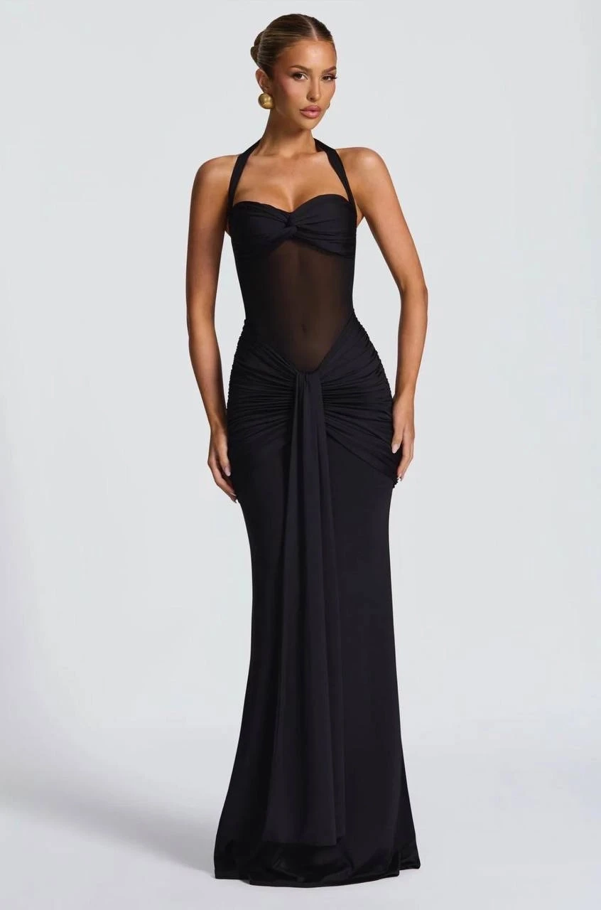 Modal Kumaş Likralı Drape Detay Maxi Elbise