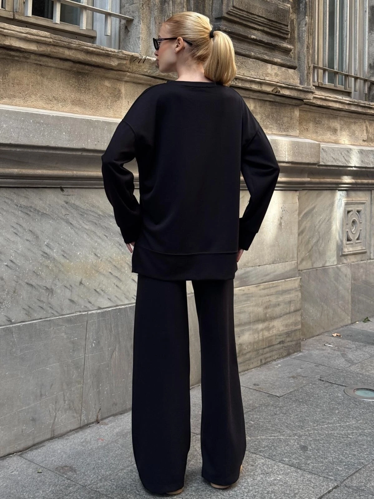 Modal Kumaş Siyah Oversize Sweat İkili Takım