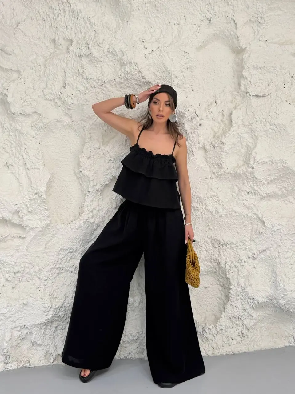 Müslin Kumaş Pantalon ve Askılı Bluz Alt Üst Takım
