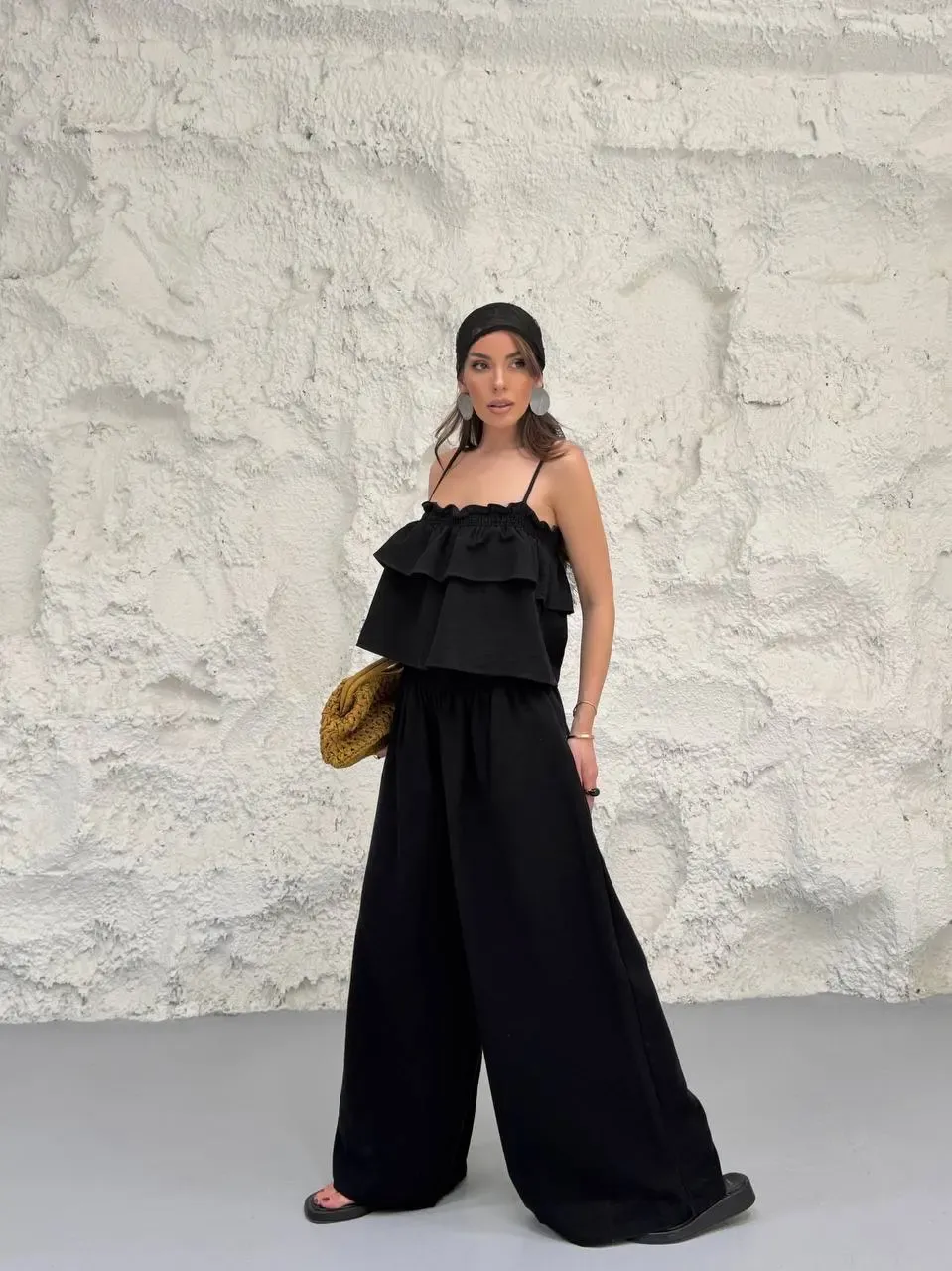 Müslin Kumaş Pantalon ve Askılı Bluz Alt Üst Takım