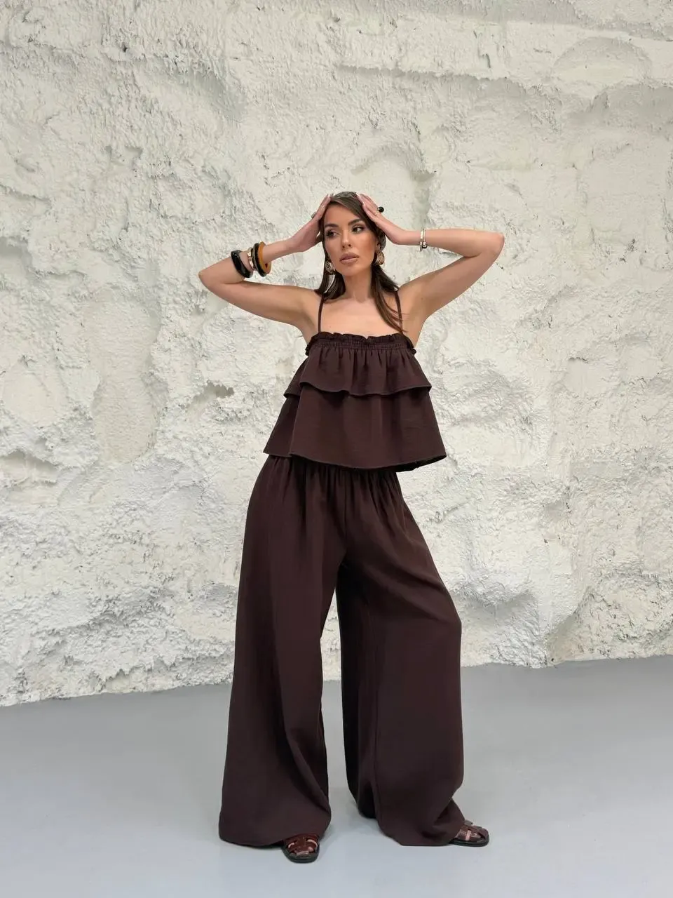 Müslin Kumaş Pantalon ve Askılı Bluz Alt Üst Takım