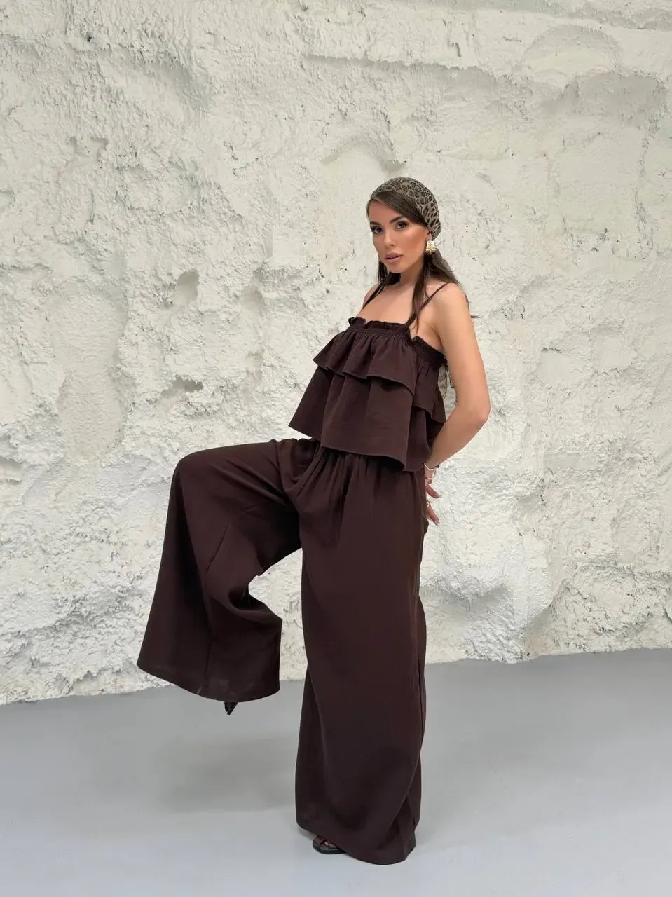 Müslin Kumaş Pantalon ve Askılı Bluz Alt Üst Takım