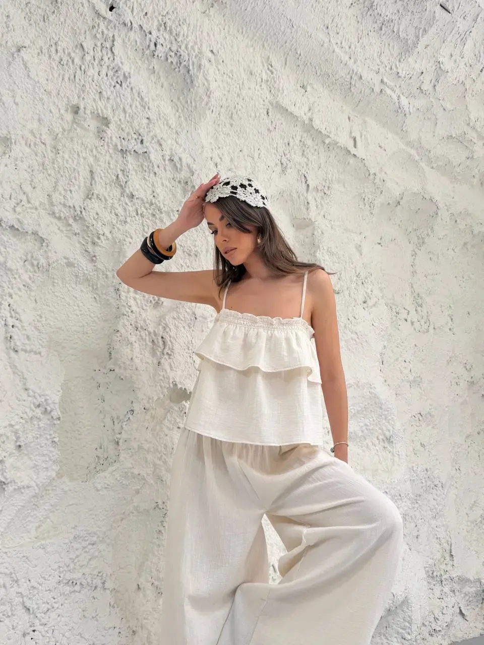 Müslin Kumaş Pantalon ve Askılı Bluz Alt Üst Takım