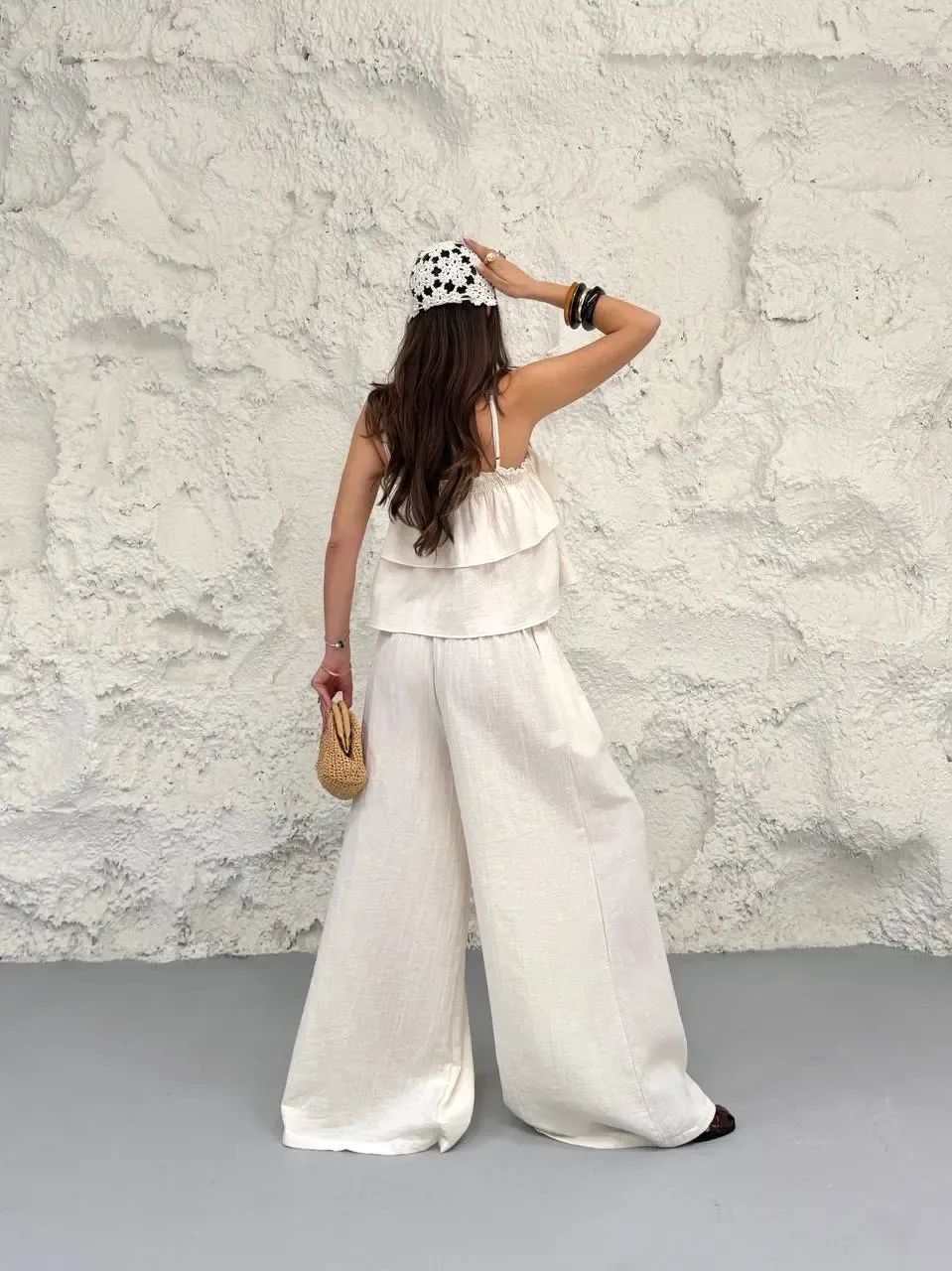 Müslin Kumaş Pantalon ve Askılı Bluz Alt Üst Takım