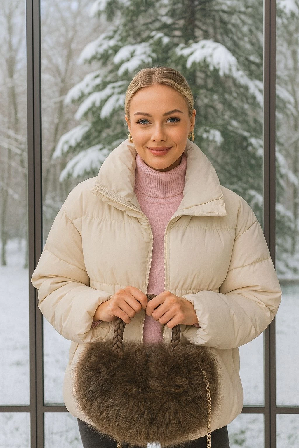 NWC-002 Pu Deri Saplı Vizon Peluş Çanta