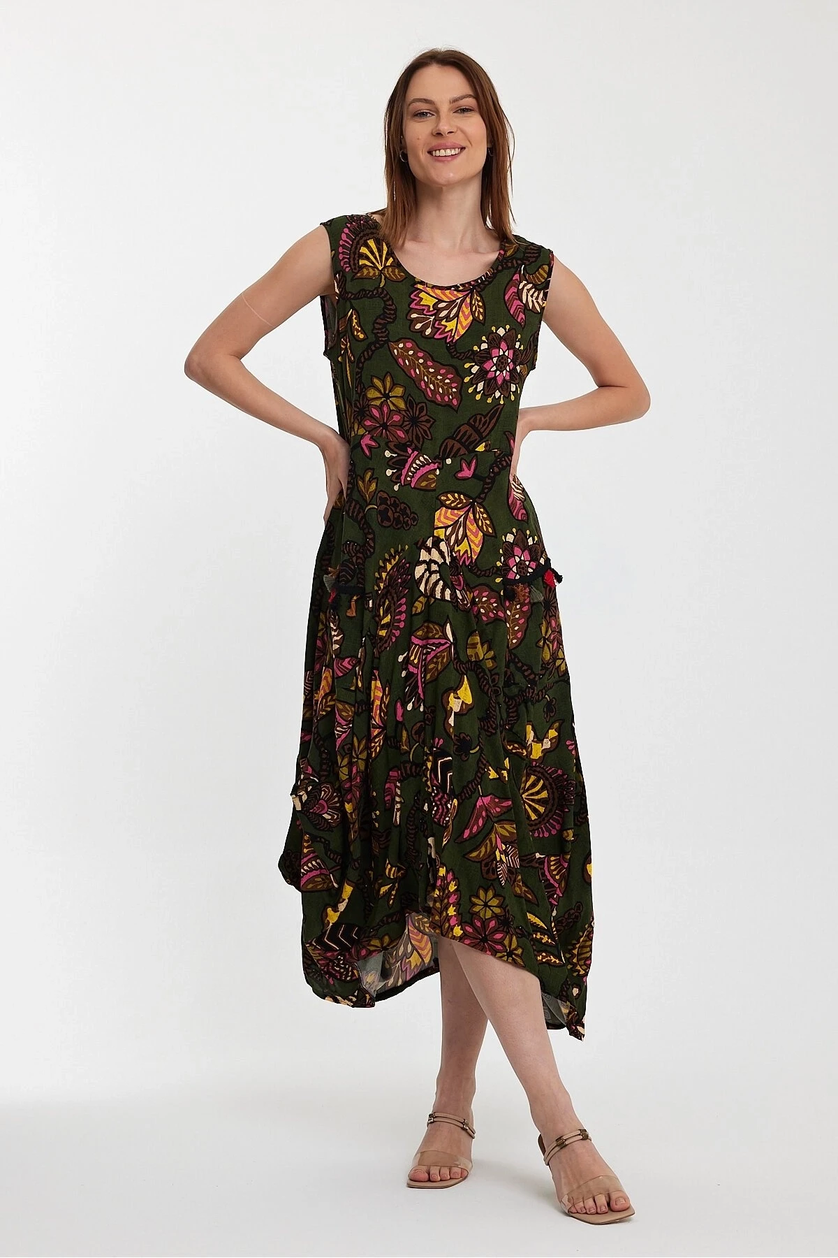 Otantik Desen Cepli Şalvar Model Elbise Yeşil