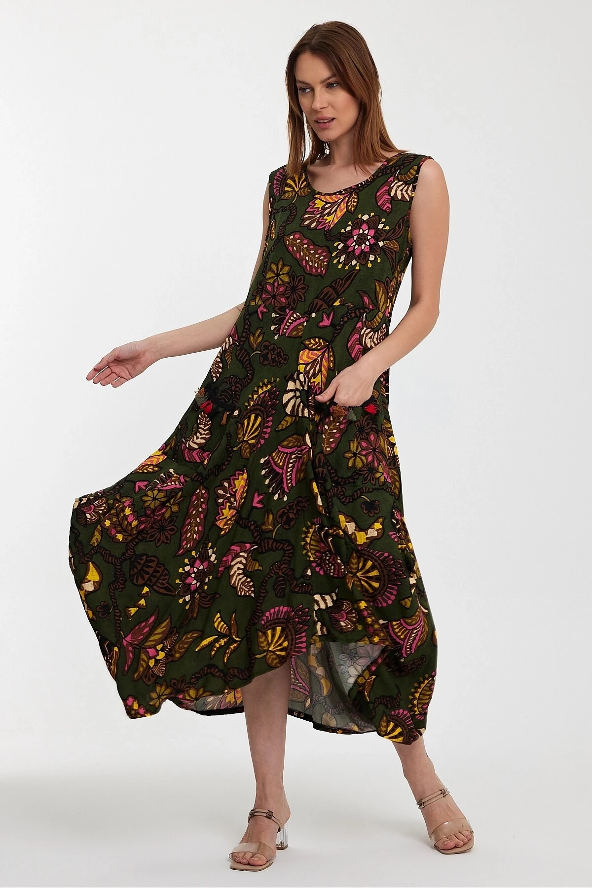 Otantik Desen Cepli Şalvar Model Elbise Yeşil