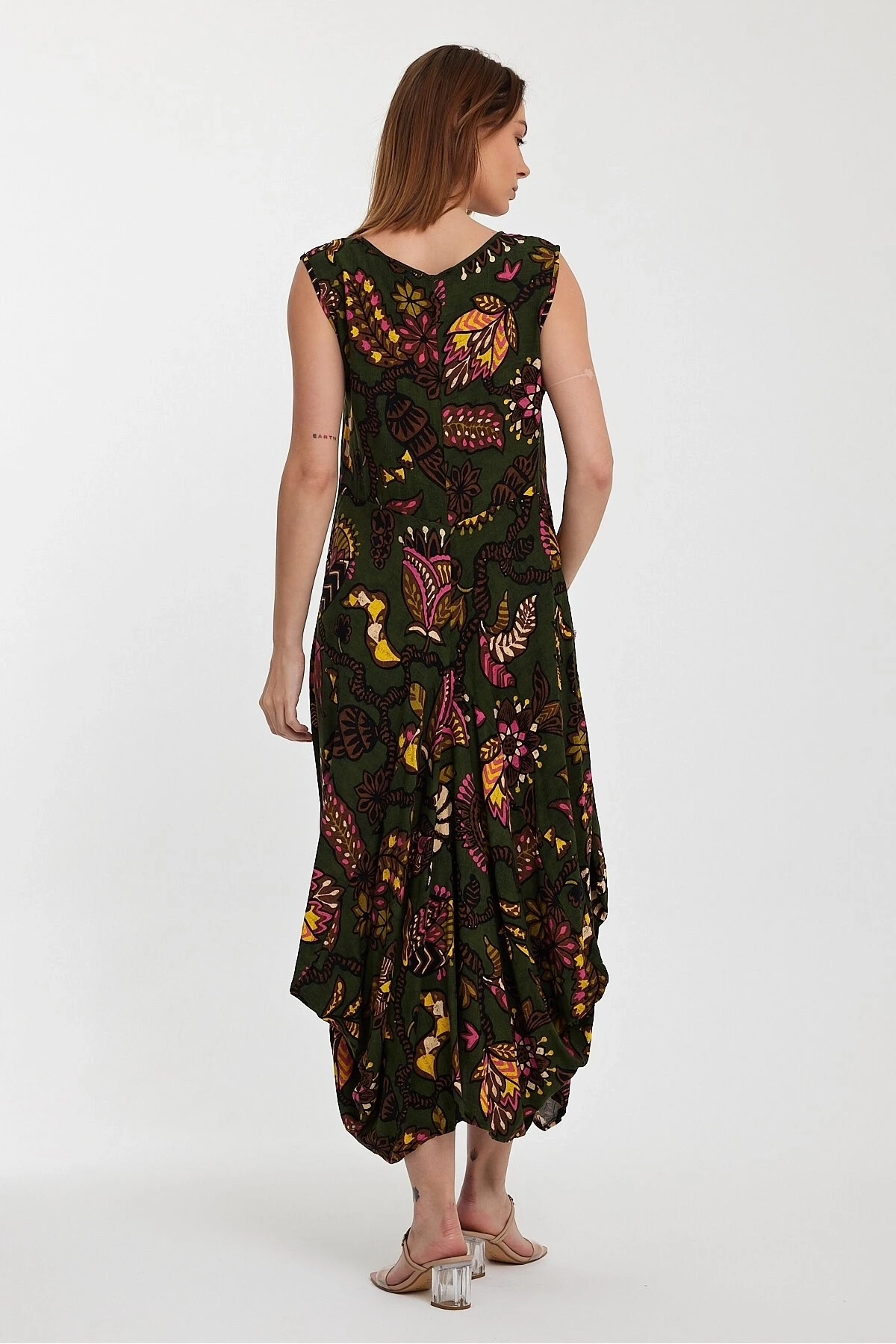 Otantik Desen Cepli Şalvar Model Elbise Yeşil