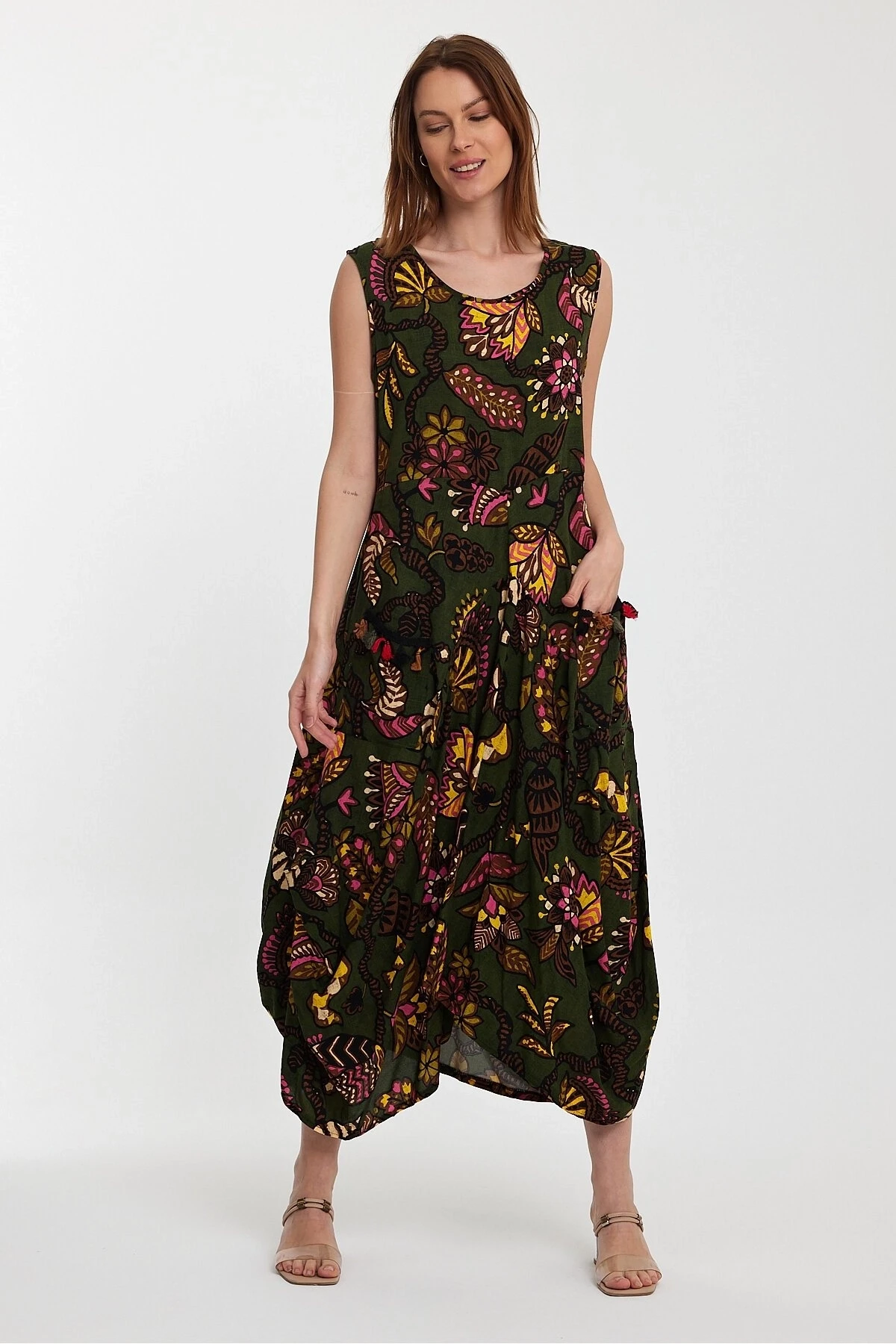 Otantik Desen Cepli Şalvar Model Elbise Yeşil