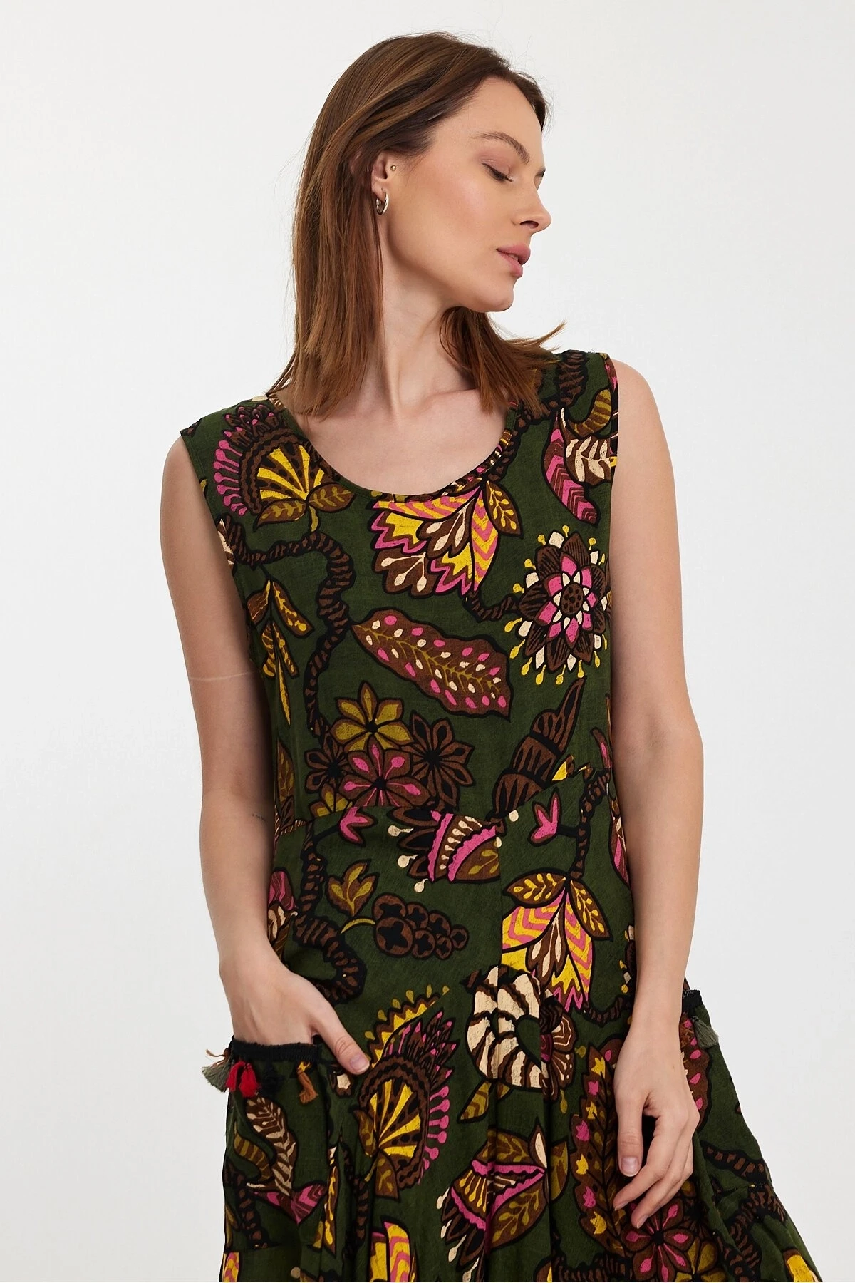 Otantik Desen Cepli Şalvar Model Elbise Yeşil