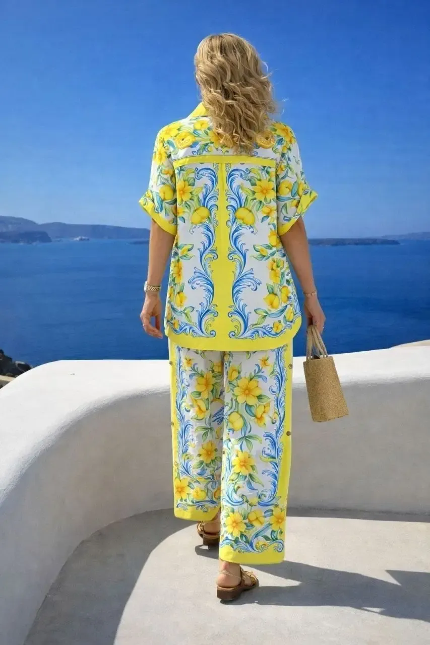 Paradise Desenli Takım İthal Hawai Kumas Limon