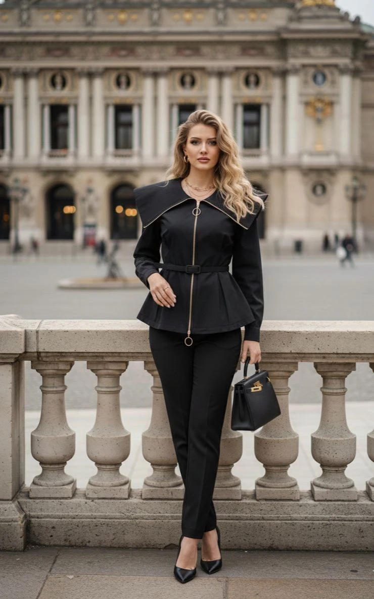 Pelerin Yaka Kemer Detaylı Gömlek