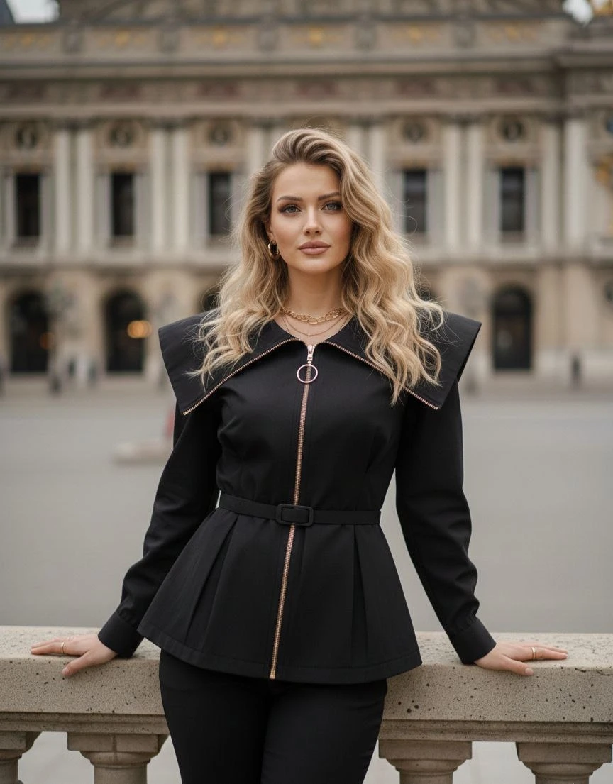 Pelerin Yaka Kemer Detaylı Gömlek