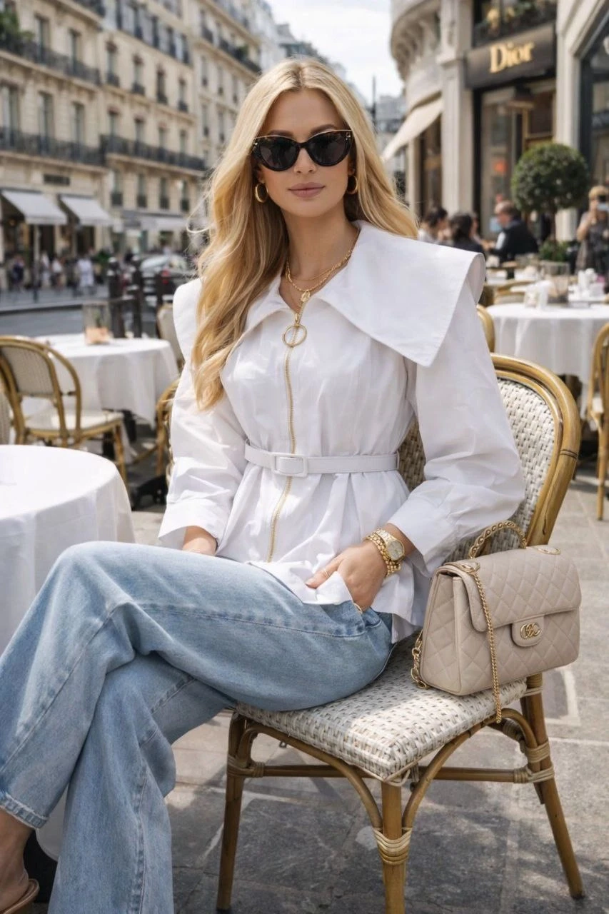 Pelerin Yaka Kemer Detaylı Gömlek