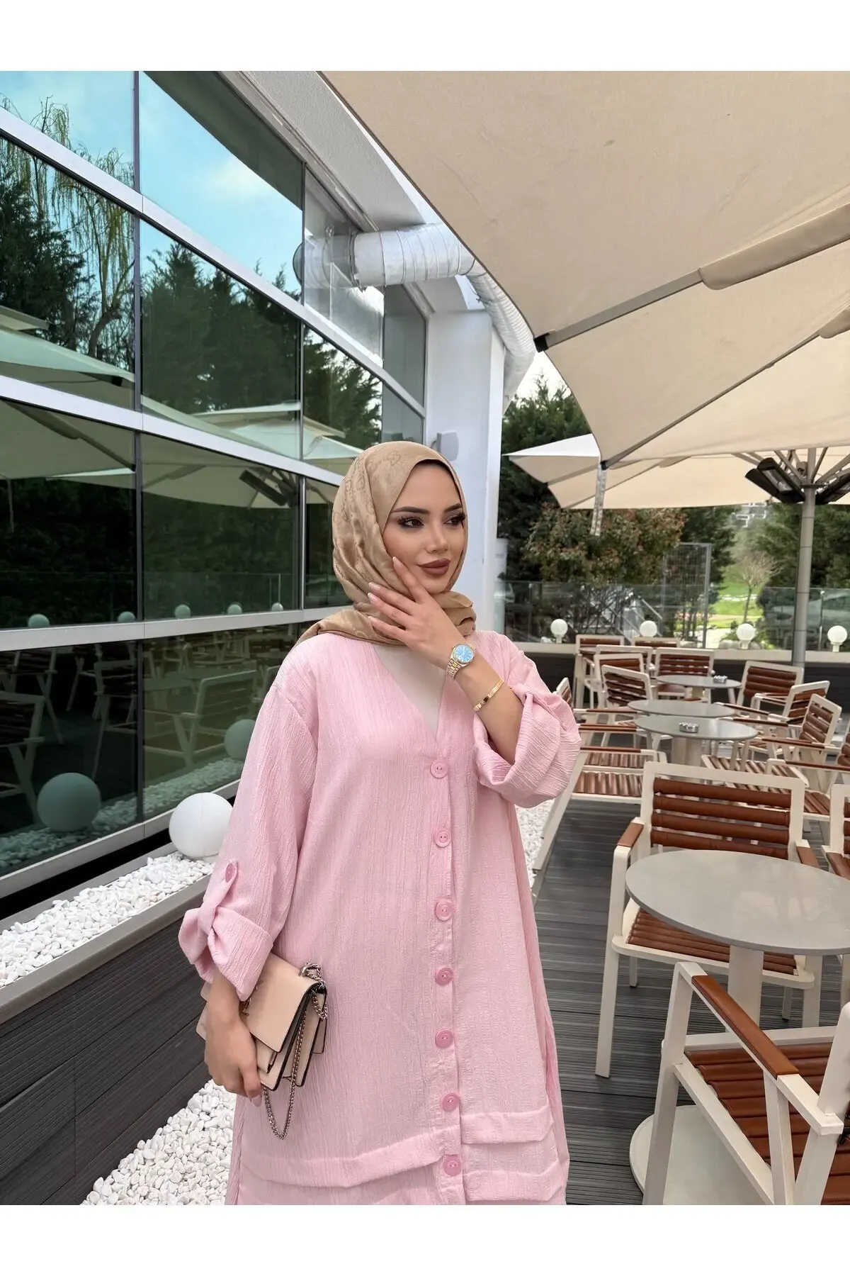 Pembe Keten Gömlek Alt Üst Takım