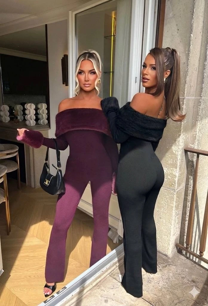 Selanik Kumaş Kürk Detay Maxi Boy Tulum Bordo