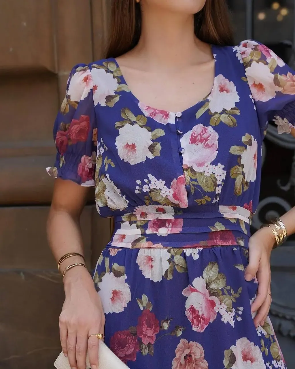 Şifon Astarlı Gipe Detay Mini Elbise Mavi