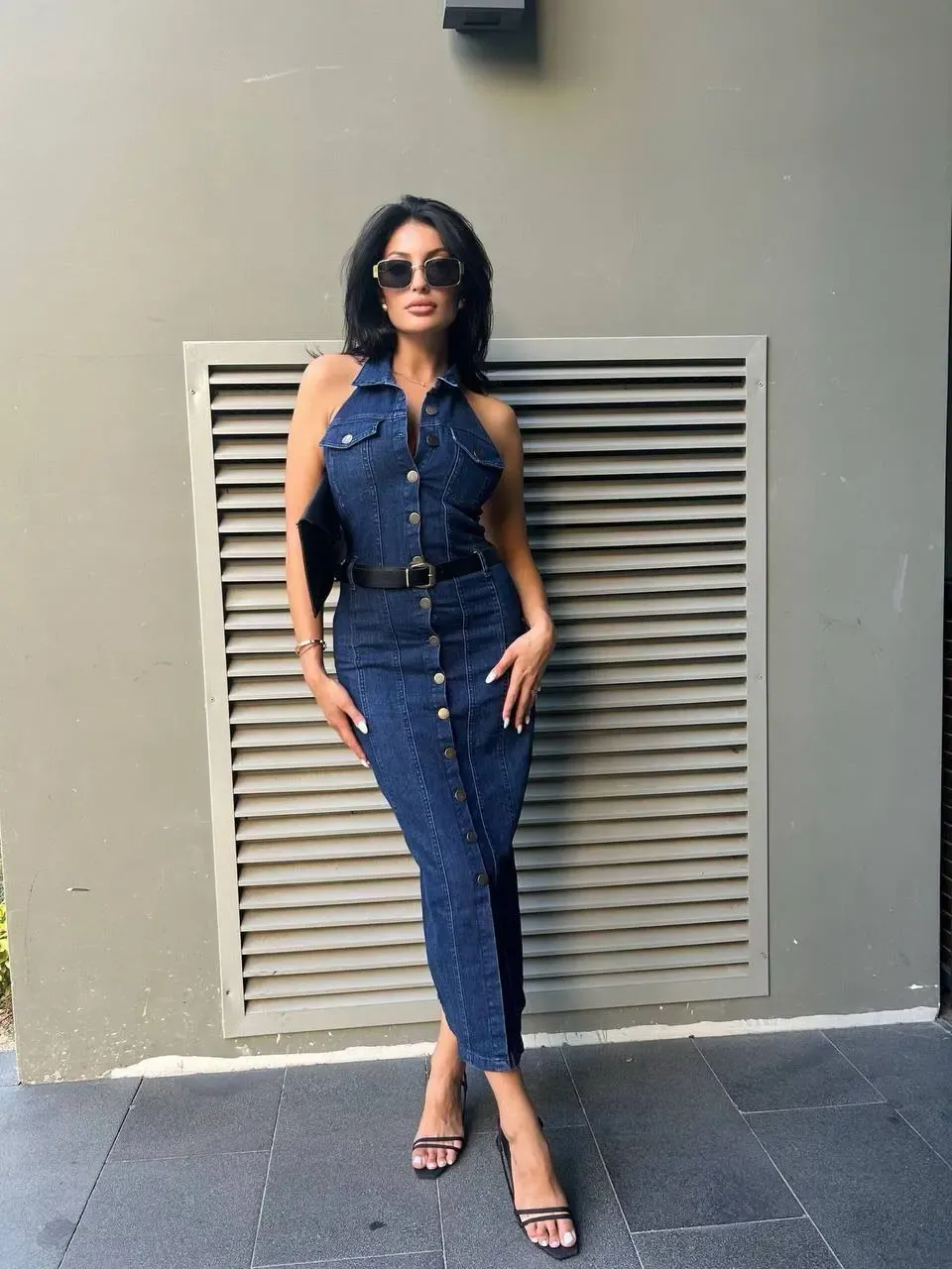 Sırt Dekolte Yakalı Kot Elbise