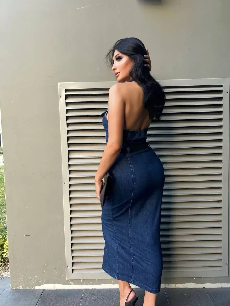 Sırt Dekolte Yakalı Kot Elbise